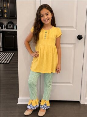 Matilda Jane Yellow Dot Tunic with Mint Ruffle Pants